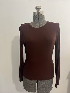 Express Women's Long-Sleeve Ribbed Top in Dark Brown